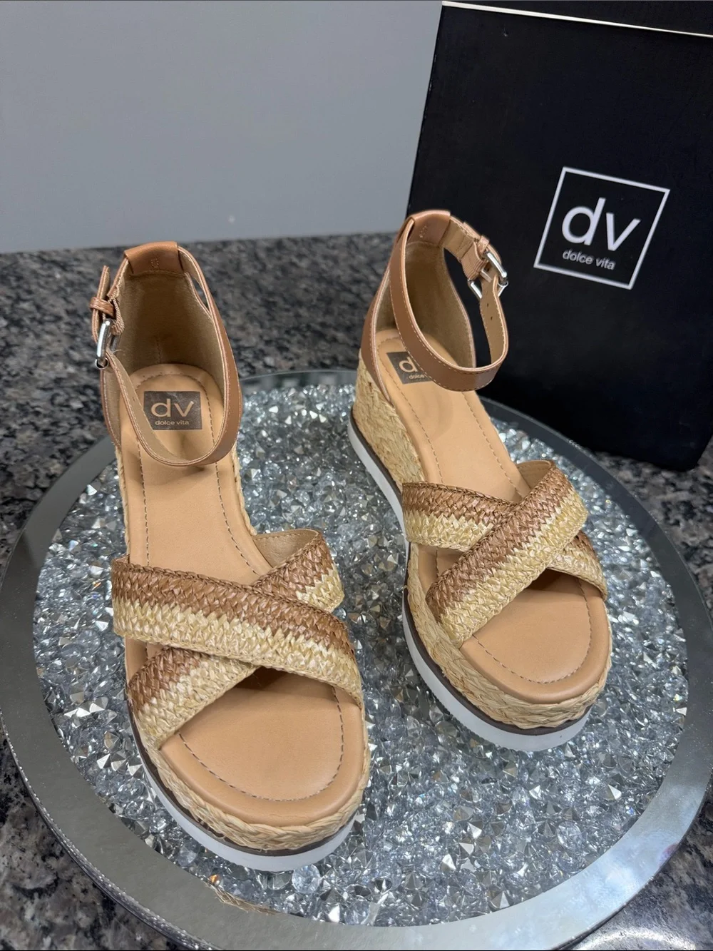 Dolce Vita odel Tan cafe Braided Platform espadrille Ankle-Strap Sandals NEW 8.5